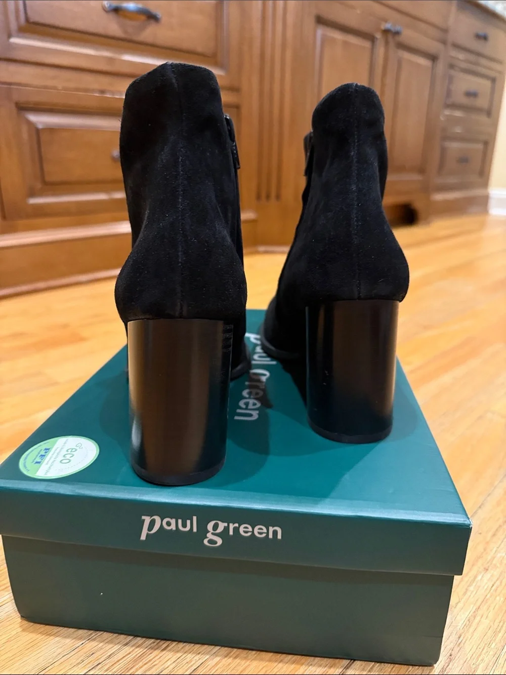 Paul Green Black Suede Block Heel Ankle Booties